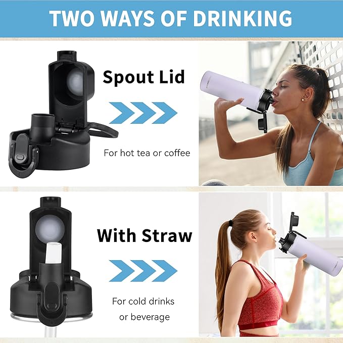 Insulated water bottle with Straw,24oz Stainless Steel Water Bottle for Adult Kids,Double Wall Vacuum Wide Mouth Insulated Water Bottle for Sports,BPA-free and Leak-proofοΌ24oz,LavenderοΌ