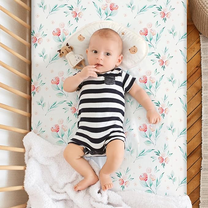 Pack n Play Fitted Sheet. 2 Piece Mini Crib Sheet. Elastic Playard Sheet. Portable Sheet Set. Elastic Convertible Playard Set. Compatible with Graco Pack n Play (Pink Flower)