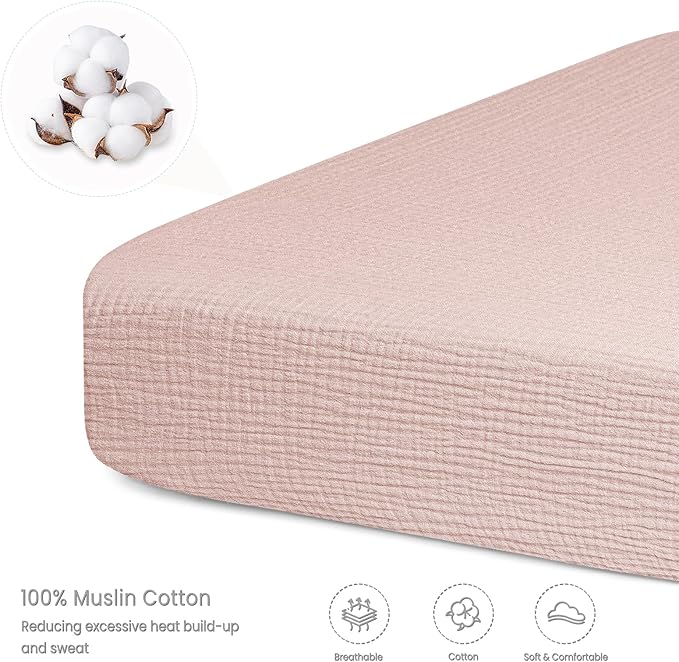 Lulumoon Muslin Crib Sheet Fitted Crib Mattress Sheet for Boys and Girls, 28"x 52" Sand
