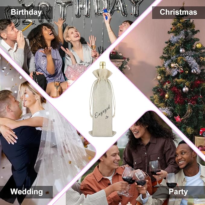 Valentine's Day Gift Funny Engaged Gift for Women Men Engagement Wine Bag Wedding Engagement Honeymoon Gifts for Couples Reusable Drawstring Wine Cover Bag Christmas Gift for Girlfriend Boyfriend