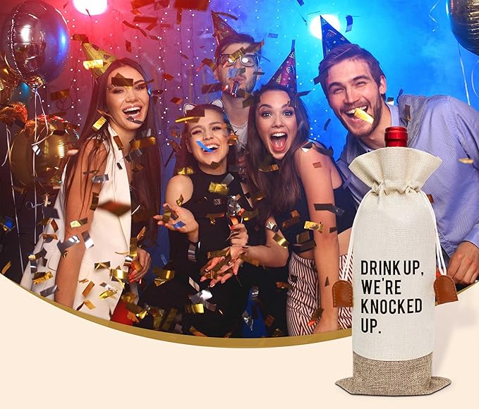 Woukaup Pregnancy Announcement Wine Bag, Wine Champagne Bottle Gift Bag, Cotton Linen Wine Gift Bag With Drawstring, Baby Announce, Pregnancy Announcement Gift Grandparents, Friend Aunt Uncle-18