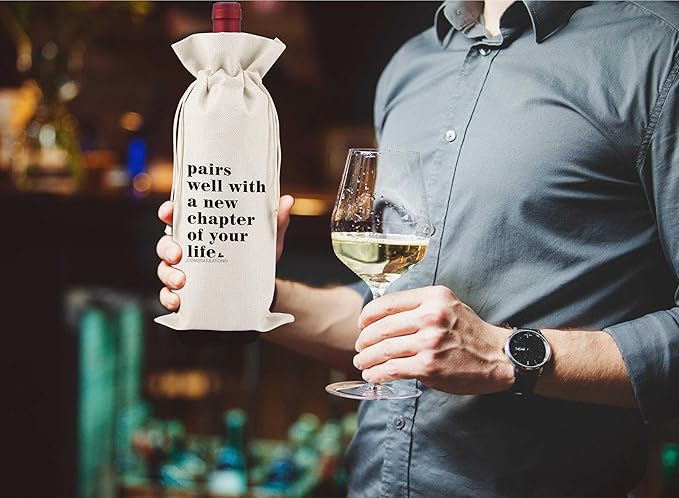 New Chapter, Fresh Start,Gift for Her, Gift for Him,Retirement Gift, Gifts for Co-worker,Gift for Promotion,New Job Gifts for Colleague,Coworker,Boss,Friends,Reusable Wine Bags With Drawstring,L13