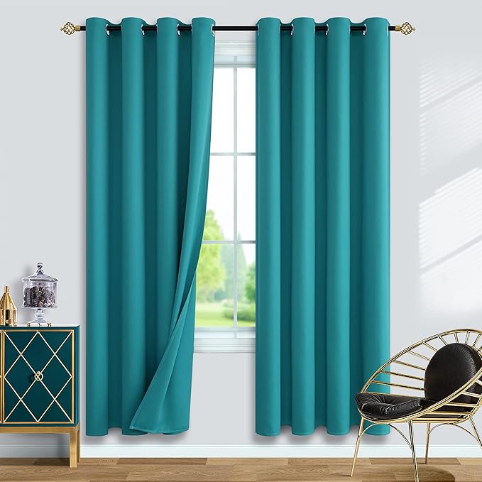 Mrs.Naturall Teal Blackout Curtains 84 Inch Length 2 Panels Set,Window Drapes Colorful Boho Curtains for Bedroom Living Room 84 Inches Long,Blue Green