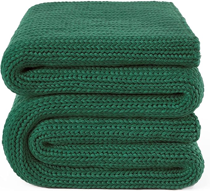 Knitted Weighted Blanket(Green 60"x80" 15lbs),Home Décor Cooling Throw Blanket for Hot Sleepers,Hand Made Chunky Knit Heavy Blanket for Adults Use on Queen/King Size Bed