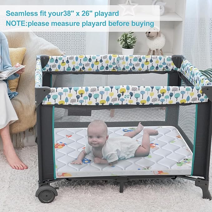 Pack and Play Mattress Topper - 38" x 26", Soft & Firm Premium Foam Pack N Play Mattresses Pad, Odorless Baby Foam Playpen Mattresses, Portable Playard Mattress Topper - Breathable & Comfort