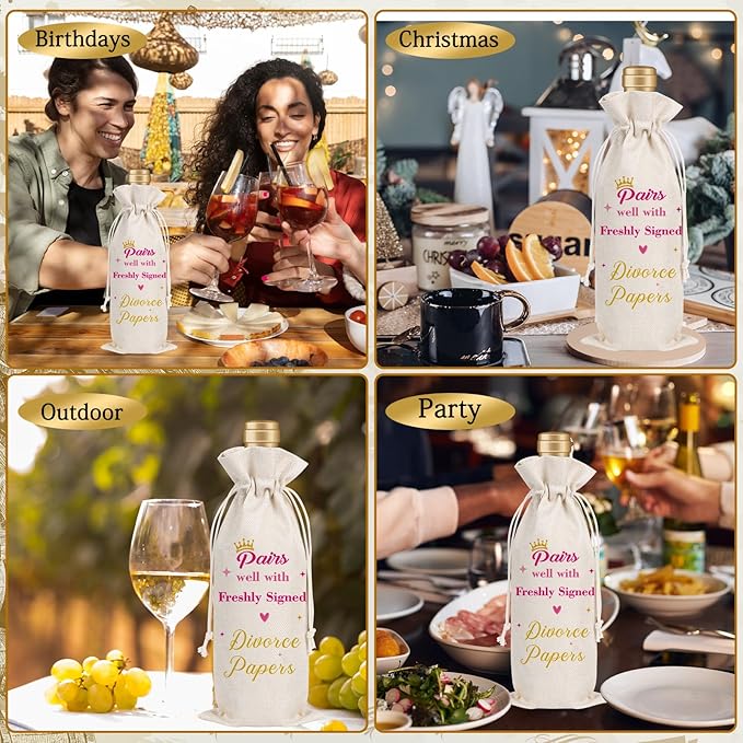 Wxiben Divorce Gift Wine Bag - Pairs Well With Freshly Signed Divorce Papers Wine Bags Divorce Party Decorations for Women New Beginning Gifts Breakup Wine Bottle Bag for Friends Sister