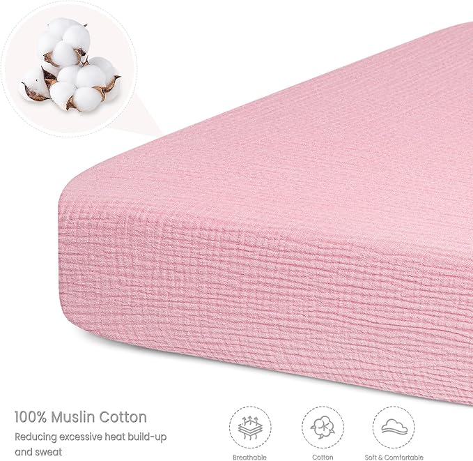 Lulu moon Muslin Crib Sheet Fitted Crib Mattress Sheet for Boys and Girls, 28"x 52" Carnation