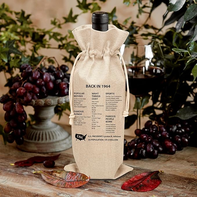 Tedea 60th Birthday Wine Gift Bag, Vintage Back In 1964 Birthday Gift Wine Bag For Women Men, Best Friend, Coworker, Birthday Party Decorations, 1 Pc Wine Bag (G04)