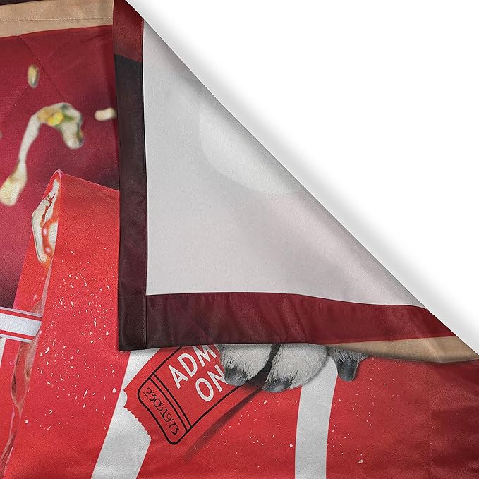 Ambesonne Pug Kitchen Curtains, Funny Dog Watching Movie Popcorn Soft Drink and Glasses Animal Photograph, Window Drapes 2 Panel Set for Kitchen Cafe Decor, 55" x 39", Cream Ruby