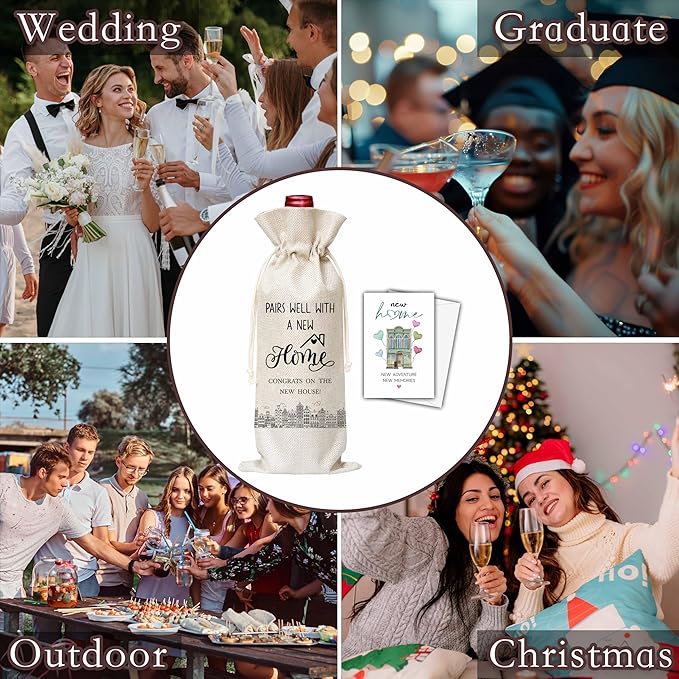 Housewarming Gifts Wine Bag & Card, New Home Wine Bag Gifts For Women Men New Homeowners Hostess, Realtor Gift to Clients, Pairs Well With A New Home Wine Bag For Housewarming New Home Party -53
