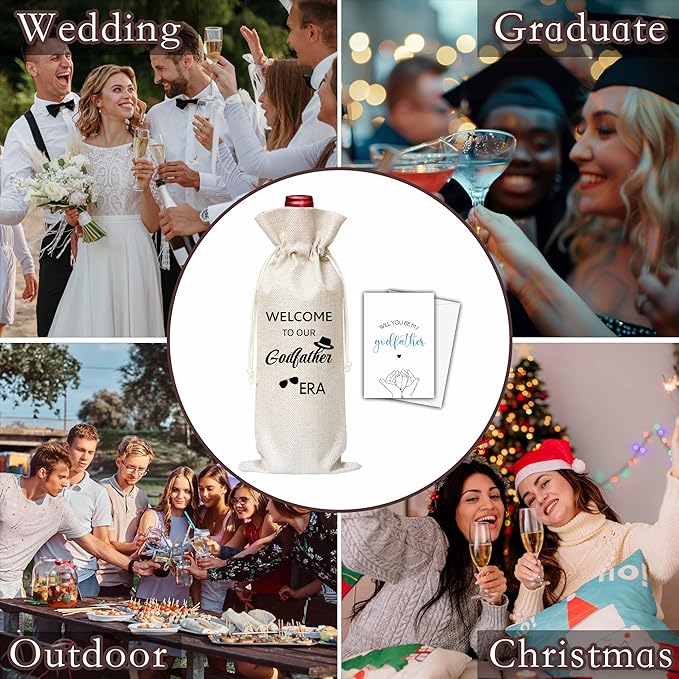 Godfather Gifts Wine Bag & Card, Godfather Proposal Gifts, Wine Bag For God Father, Welcome To Our Godfather Era Wine Bag For Baby Shower Baby Announcement Baptism, Will You Be My Godfather Gifts -01