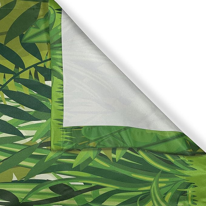 Ambesonne Plant Kitchen Curtains, Cartoon Style Jungle Depiction Hand Drawn Digital Rainforest Leaves Bushes Trees, Window Drapes 2 Panel Set for Kitchen Cafe Decor, 55" x 39", Forest Green