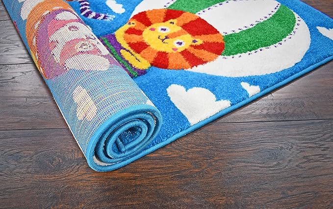 KC Cubs Play Area Rug Boy & Girl Modern Decor Multicolor Area Rug and Carpet Collection for Kids, Toddlers and Baby Nursery, Flying Animal Friends