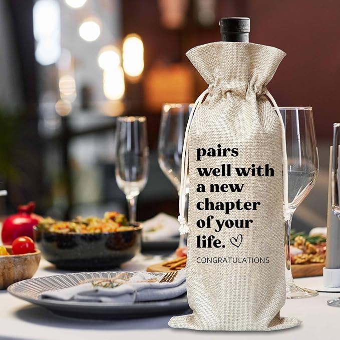 New Job Gifts For Women Man, New Chapter Wine Gift Bag, Pairs Well With A New Chapter Of Your Life Wine Bag, New Beginnings Gifts For New Job, New House, Retirement, Engagement, B43