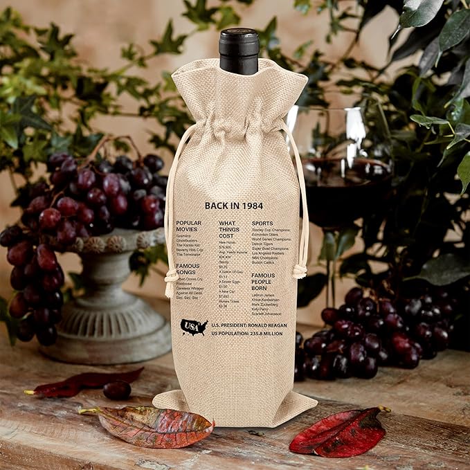 Tedea 40th Birthday Wine Gift Bag, Vintage Back In 1984 Birthday Gift Wine Bag For Women Men, Best Friend, Coworker, Birthday Party Decorations, 1 Pc Wine Bag (G06)