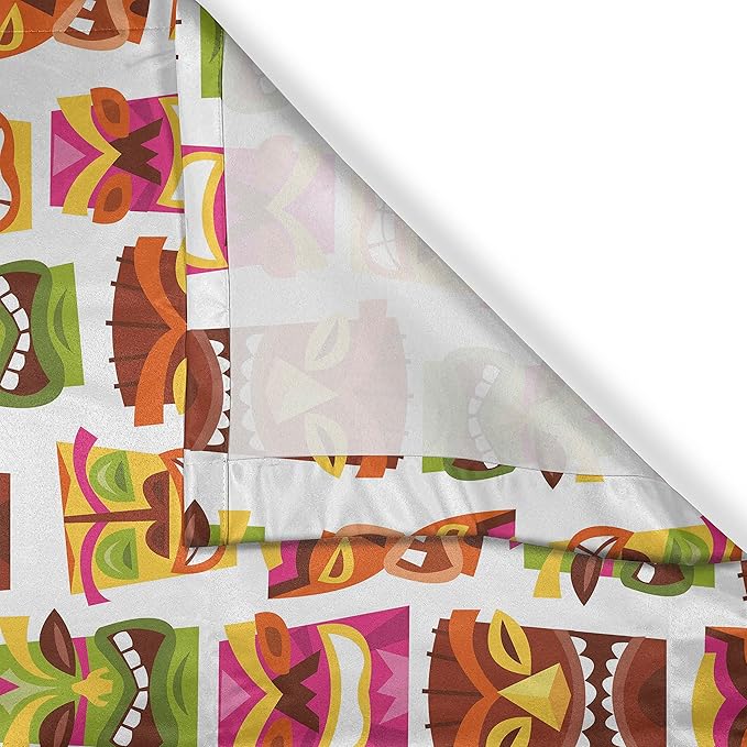 Ambesonne Tiki Bar Kitchen Curtains, Sixties Retro Inspired Hawaiian Party Happy Tiki Pattern Colorful, Window Drapes 2 Panel Set for Kitchen Cafe Decor, 55" x 39", White Brown