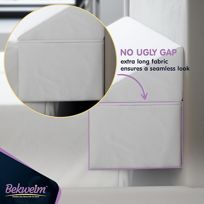 Wedge Pillow Headboard Bed Gap Filler Queen - Headboard Pillow Queen Size 60 X 10 X 6 - Long Pillow for Bed Wedge Gap Filler with Large Pocket for Bed Accessories - Mattress Gap Filler (White)