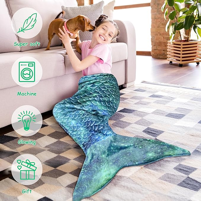 Catalonia Kids Mermaid Tail Blanket, Cozy Mermaid Sleeping Bag for 3-14 yrs Girls, Fish Scale Pattern, Birthday Gift for Daughter