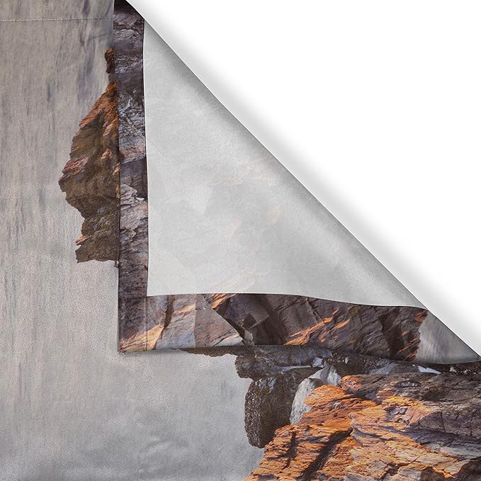 Ambesonne United States Kitchen Curtains, Cape Elizabeth Maine River Portland Lighthouse Sunrise USA Coast Scenery, Window Drapes 2 Panel Set for Kitchen Cafe Decor, 55" x 39", Blue Tan