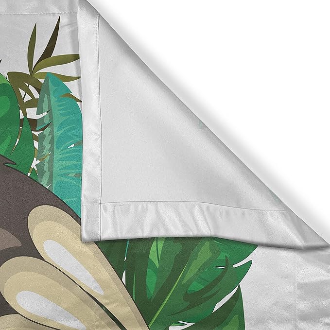 Ambesonne Sloth Kitchen Curtains, Cartoon Mammal on Tropical Jungle with Green Banana Leaves Character, Window Drapes 2 Panel Set for Kitchen Cafe Decor, 55" x 39", Chocolate Ivory