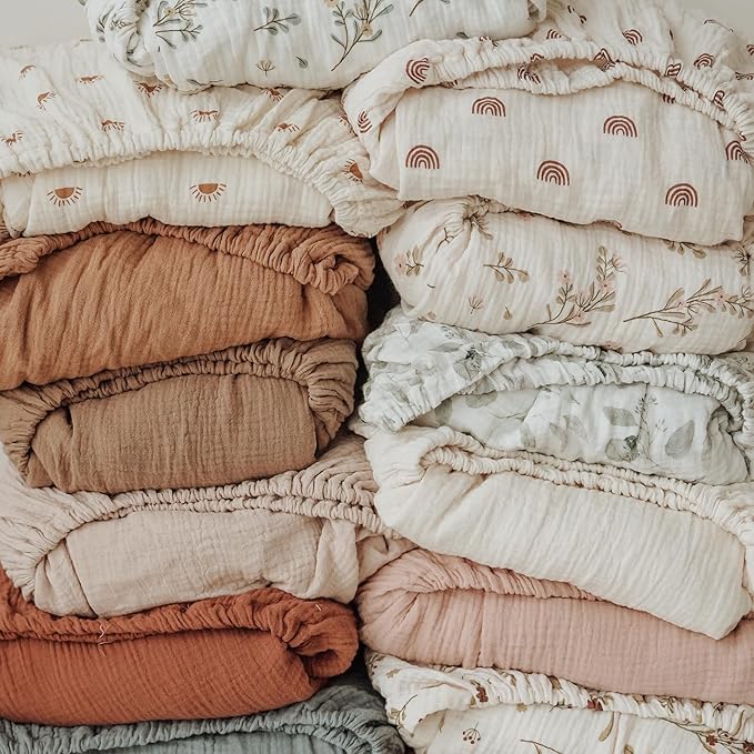 Konssy Muslin Fitted Crib Sheets 100% Cotton Baby Crib Sheets for Standard Crib Mattress (28 X 52 Inches), Soft and Breathable for Boys, Girls (Flowers)