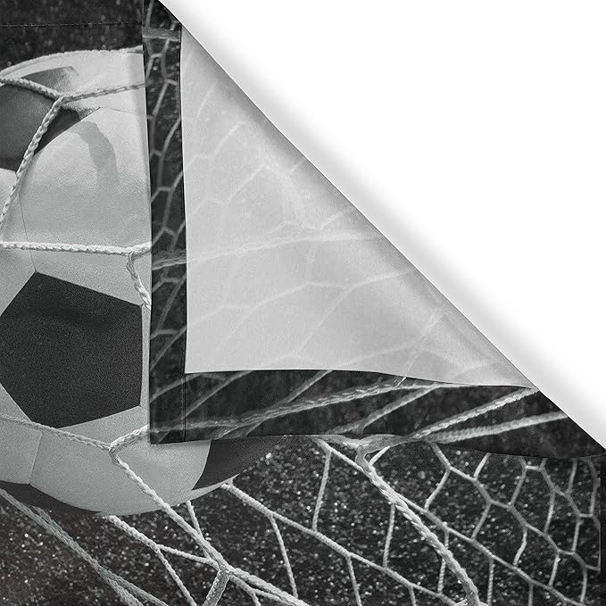 Ambesonne Teen Room Kitchen Curtains, Soccer Balls Goal Match Success Concept in The Outer Space Winner Glory Theme, Window Drapes 2 Panel Set for Kitchen Cafe Decor, 55" x 39", Black Magenta