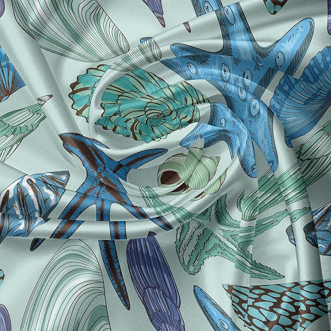 Ambesonne Starfish Valance & Tier Curtain 3 pcs Set, Aquarium Inspired Composition Tropical Seashells and Scallops Cockles and Clams, Window Treatments for Kitchen Room Decor, 55" x 30", Blue Seafoam