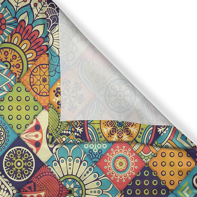 Ambesonne Bohemian Kitchen Curtains, Geometric Pattern with Ornamental Floral Folk Art Abstract, Window Drapes 2 Panel Set for Kitchen Cafe Decor, 55" x 39", Blue Cream