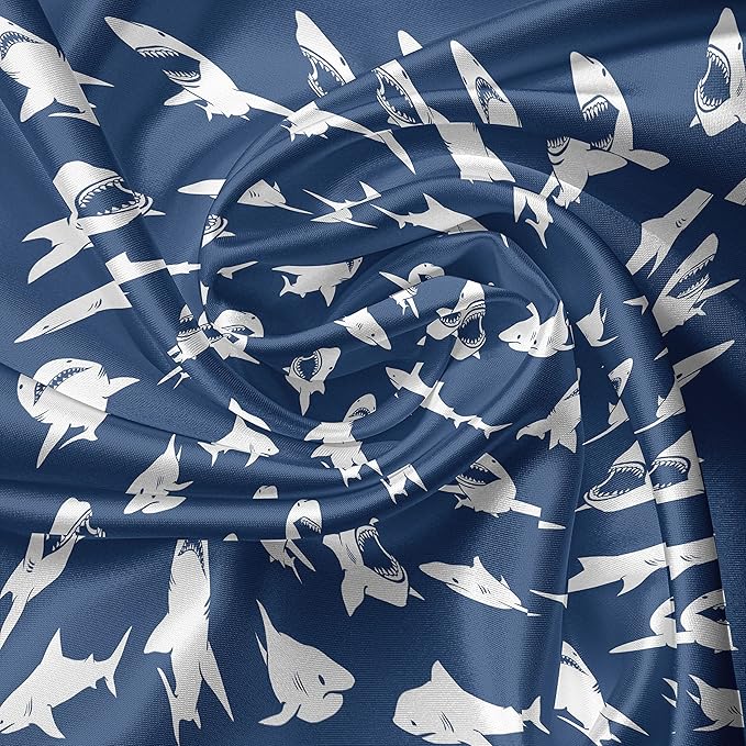 Ambesonne Shark Valance & Tier Curtain 3 pcs Set, Fish Pattern Various Gestures Have a Bite Danger Humor Nautical Design, Window Treatments for Kitchen Room Decor, 55" x 36", Blue Violet