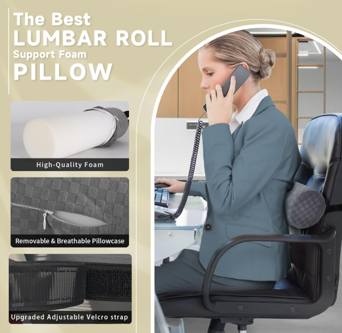 Lumbar Roll Pillow for Lower Back Relief – Improve Your Posture Anytime, Anywhere
