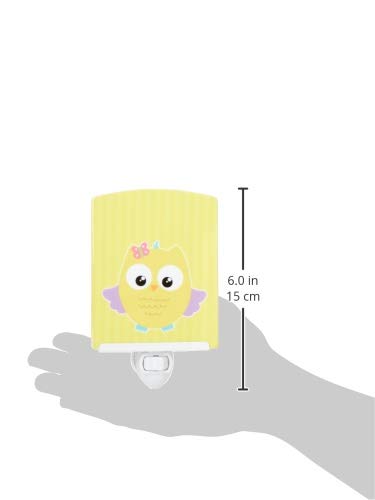 Caroline's Treasures BB9115CNL Owl and Yellow Stripes Ceramic Night Light Compact, UL-Certified, Ideal for Bedroom, Bathroom, Nursery, Hallway, Kitchen, 6x4x3, Multicolor