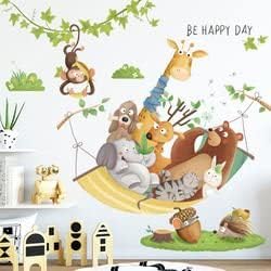 Cartoon Animal Giraffe Lion Monkey Rattan Kindergarten Classroom Wall Decoration Children's Room Wall Sticker