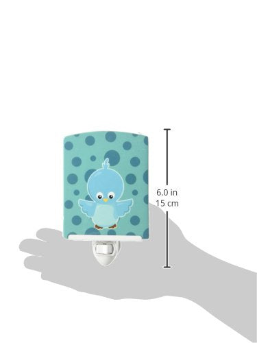 Caroline's Treasures BB7013CNL Bird on Blue Polkadots Ceramic Night Light Compact, UL-Certified, Ideal for Bedroom, Bathroom, Nursery, Hallway, Kitchen, 6x4x3, Multicolor