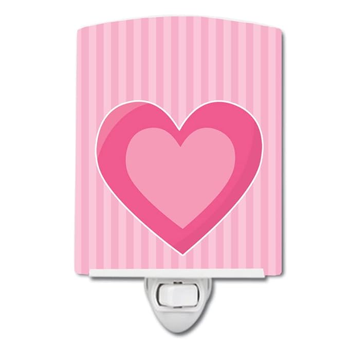 Caroline's Treasures BB8587CNL Hearts on Pink Stripes Ceramic Night Light Compact, UL-Certified, Ideal for Bedroom, Bathroom, Nursery, Hallway, Kitchen, 6x4x3, Multicolor