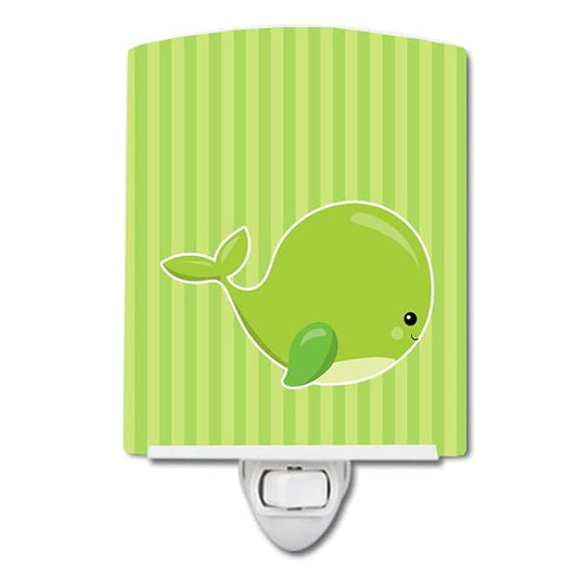 Caroline's Treasures BB8881CNL Nautical Whale Green Charlie Ceramic Night Light Compact, UL-Certified, Ideal for Bedroom, Bathroom, Nursery, Hallway, Kitchen, 6x4x3, Multicolor