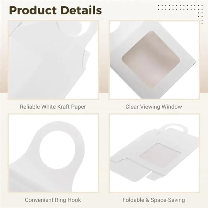 Dudnbt 30 PCS Kraft Paper Wine Bottle Box with Window 3.5 x 3.5 x 1.2 Inches for Gifts Empty Wine Bottles for Decoration Bottle Hanger Favor Box for holding Candy Truffles Chocolate Cookies (White)