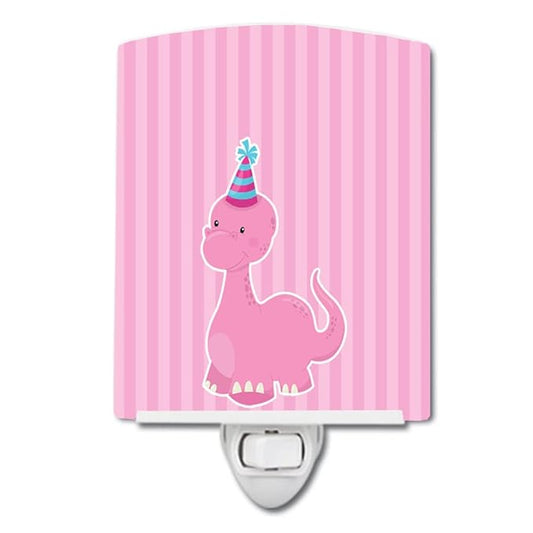 Caroline's Treasures BB8923CNL Dinosaur Pink Ceramic Night Light Compact, UL-Certified, Ideal for Bedroom, Bathroom, Nursery, Hallway, Kitchen, 6x4x3, Multicolor