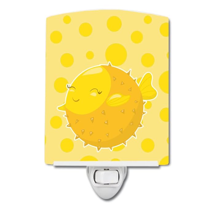 Caroline's Treasures BB8956CNL Fish Puffer Fish Ceramic Night Light Compact, UL-Certified, Ideal for Bedroom, Bathroom, Nursery, Hallway, Kitchen, 6x4x3, Multicolor
