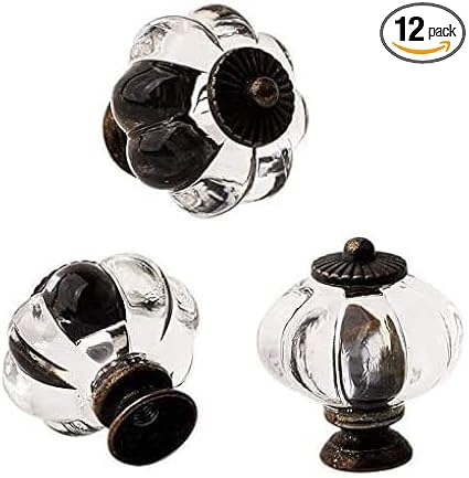 Set of 12 Antique Acrylic Pumpkin Knobs, Handles Pulls for Cabinets, Cupboard Dresser, Drawers, Kitchen Furniture or Kids Room(Crystal)