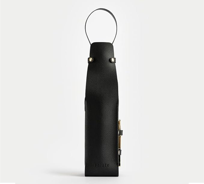NEW Salute Wine Bottle Carrier with Corkscrew | Vegan Leather Tote Gift Bag Corporate Gift idea Picnic Travel Tastings Wine Gift Beach Party BYOB Restaurant Valentines Day (Black)