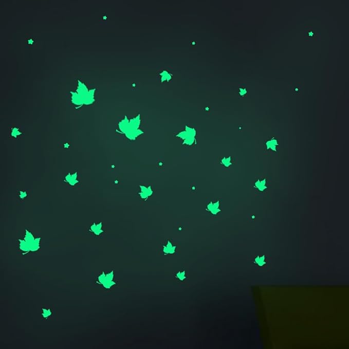 Glow in The Dark Leaf Wall Stickers for Home,60pcs PET Exquisite Carved Plant Wall Stickers for Bedrooms, Leaf Stickers Wall Decals for Boys and Girls Room, Cute Plant Decals Stickers Walls (Leaf 3)