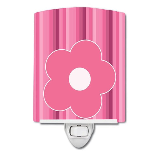 Caroline's Treasures BB8595CNL Pink Flower on Stripes Ceramic Night Light Compact, UL-Certified, Ideal for Bedroom, Bathroom, Nursery, Hallway, Kitchen, 6x4x3, Multicolor