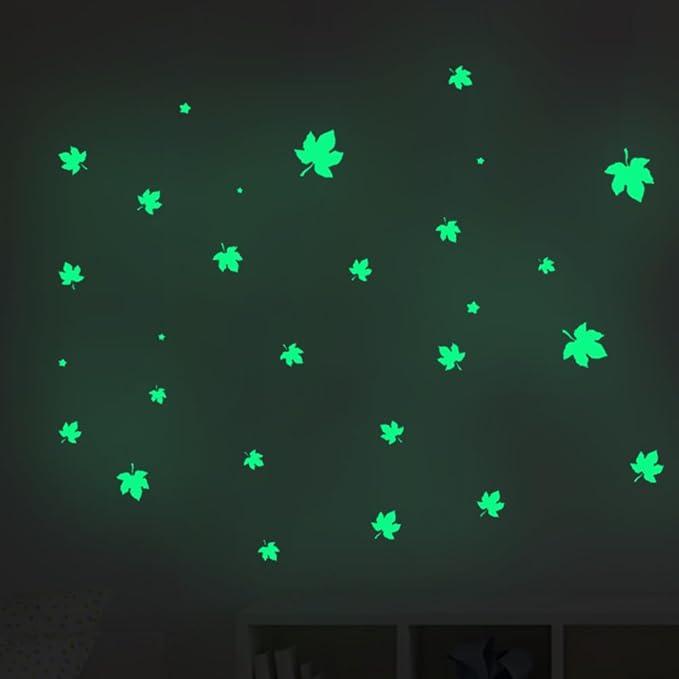 Glow in the Dark Leaf Wall Stickers for Sweet Home,52pcs PET Exquisite Plant Stickers for Bedrooms, Leaf Stickers wall decals for Boys and Girls Room, Cute Plant Decals Stickers for Room Walls(Leaf 5)