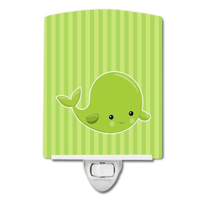 Caroline's Treasures BB8882CNL Nautical Whale Green Ceramic Night Light Compact, UL-Certified, Ideal for Bedroom, Bathroom, Nursery, Hallway, Kitchen, 6x4x3, Multicolor