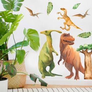 Dinosaur Wall Decals for Kids - Jungle Removable Dinosaur Wall Stickers for Toddler Boys Girls - Safari Peel and Stick Nursery Stickers Children [>25 Dino Wall clings] + Test Sample Included!