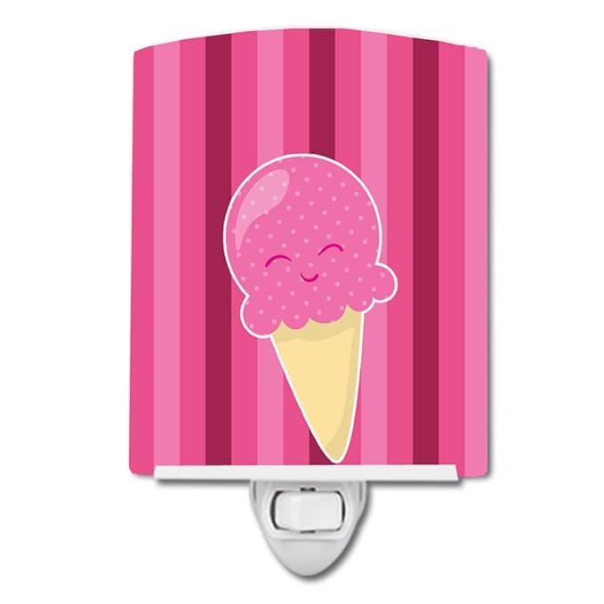 Caroline's Treasures BB9064CNL Ice Cream Cone Pink Ceramic Night Light Compact, UL-Certified, Ideal for Bedroom, Bathroom, Nursery, Hallway, Kitchen, 6x4x3, Multicolor