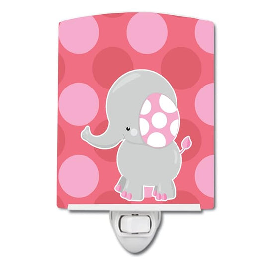 Caroline's Treasures BB6950CNL Elephant Big Polkadots Ceramic Night Light Compact, UL-Certified, Ideal for Bedroom, Bathroom, Nursery, Hallway, Kitchen, 6x4x3, Multicolor