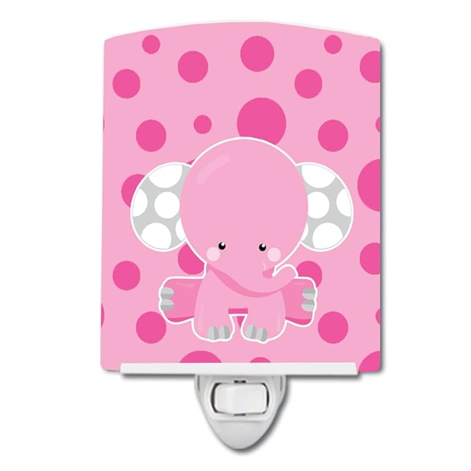 Caroline's Treasures BB6949CNL Elephant with Pink Polkadots Ceramic Night Light Compact, UL-Certified, Ideal for Bedroom, Bathroom, Nursery, Hallway, Kitchen, 6x4x3, Multicolor