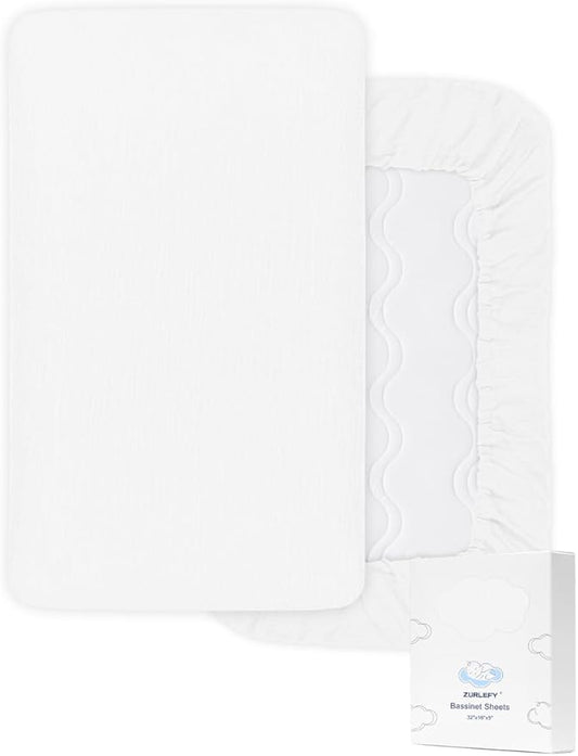 White Bassinet Mattress Cover, Muslin Bassinet Sheets 32"x16" for Rectangle, Oval, Hourglass Bassinet Mattress, Moses Basket Sheets (46B-12)
