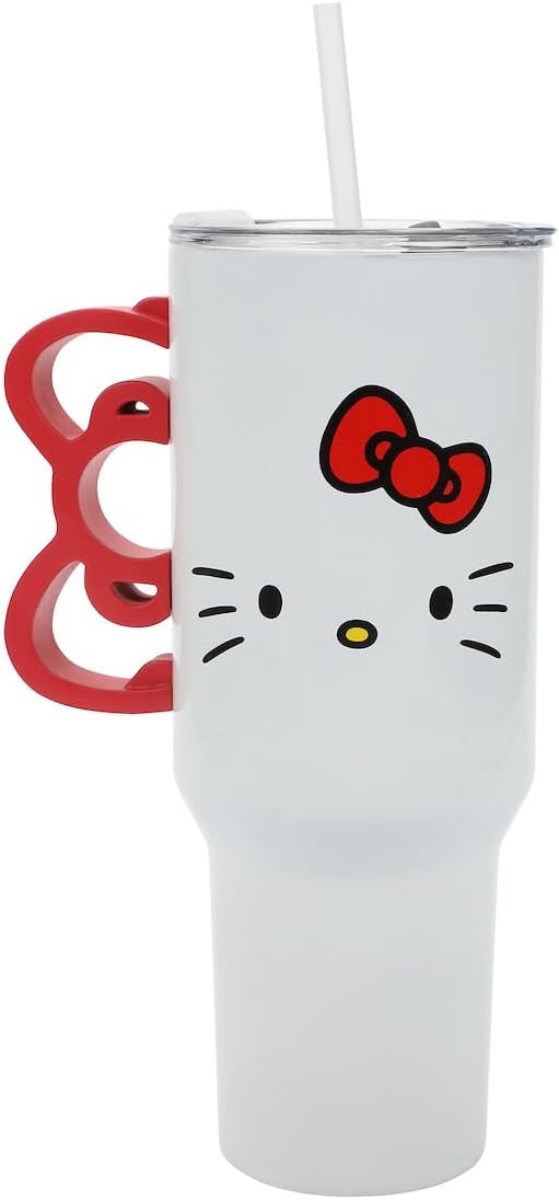 Hello Kitty 40 Oz Stainless Steel Tumbler With Sculpted Bow Handle